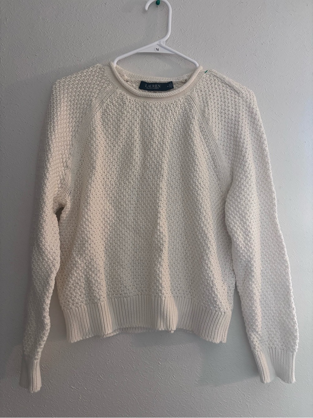 Ralph Lauren Cream Waffle-Knit Crewneck Sweater